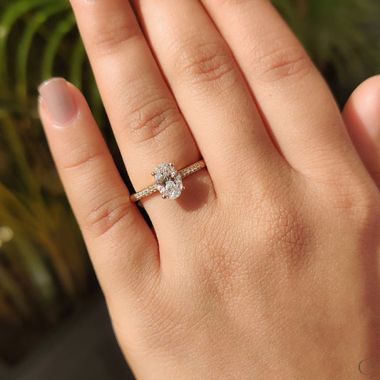 1 CT Oval Pave Moissanite Engagement Ring