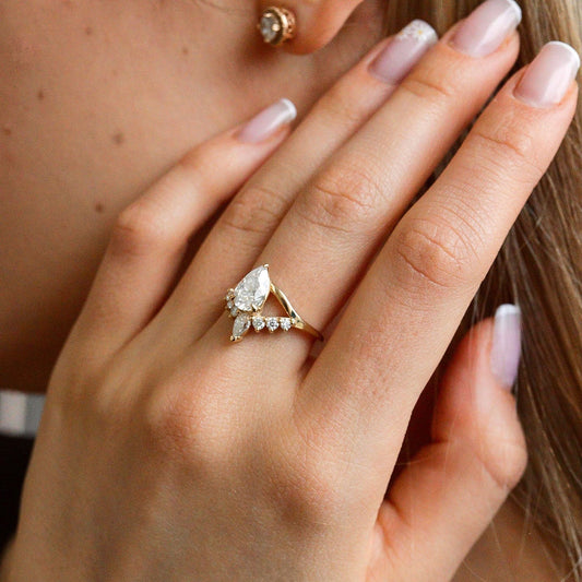 1.50 CT Pear Cluster Moissanite Engagement Ring