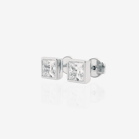 0.50 TCW Princess Cut Moissanite Bezel Setting Stud Earrings