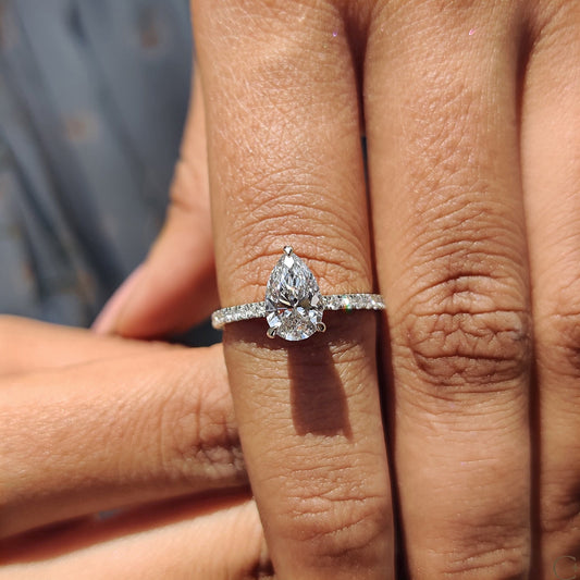 1 CT Pear Pave Moissanite Engagement Ring