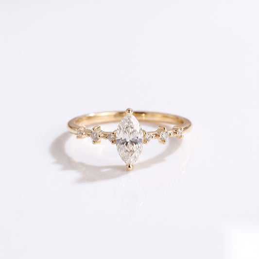 0.5 CT Marquise Dainty Pave Moissanite Engagement Ring