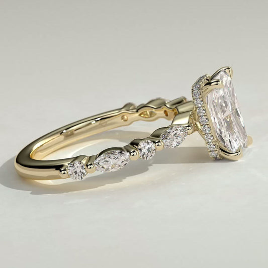 2 CT Radiant Hidden Halo & Pave Moissanite Engagement Ring