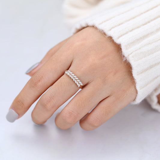 0.72 TCW Marquise Half Eternity Moissanite Wedding Band
