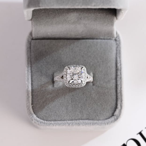 Stunning 1.0 - 2.0 CT Cushion Moissanite Engagement Ring With Pave & Halo Design 4