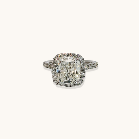 3.46 CT Cushion Pave & Halo Moissanite Engagement Ring