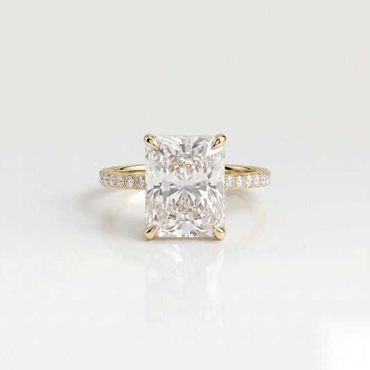 3 CT Radiant Hidden Halo & Pave Moissanite Engagement Ring