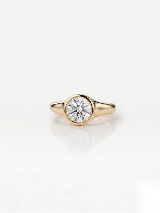 1 CT Round Bezel Solitaire Moissanite Engagement Ring