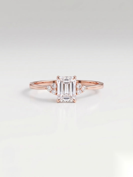 1 CT Emerald Cluster Moissanite Engagement Ring