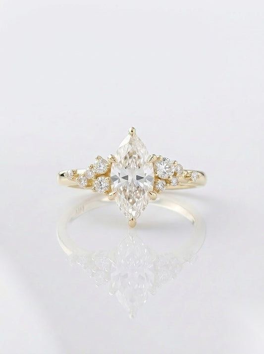 1 CT Marquise Pave Moissanite Engagement Ring