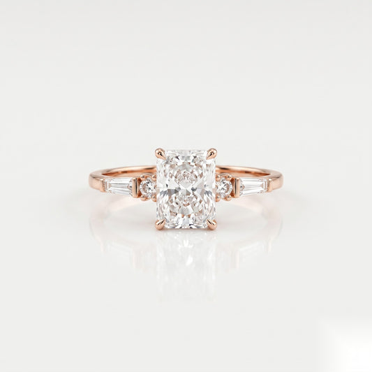 1.5 CT Radiant Five Stone Moissanite Engagement Ring