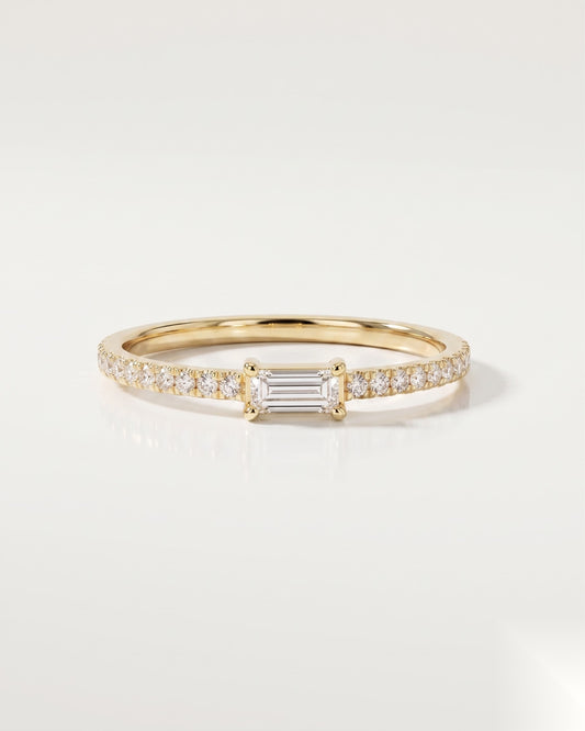 0.14 CT Baguette Pave Moissanite Engagement Ring