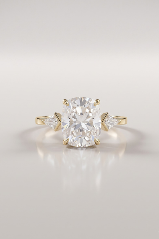 2.5 CT Cushion Three Stone Moissanite Engagement Ring