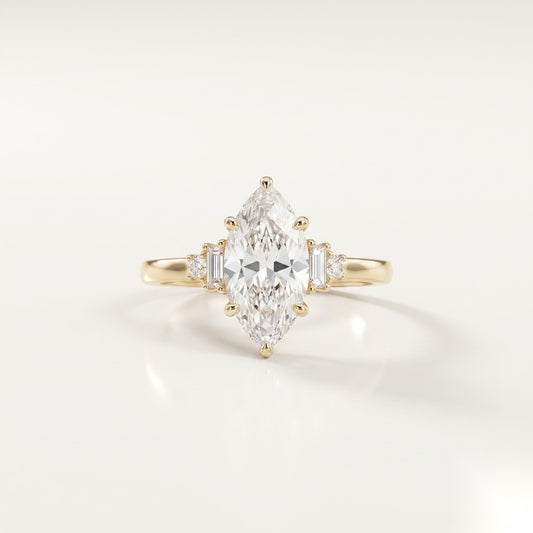 1.5 CT Marquise Five Stone Moissanite Engagement Ring