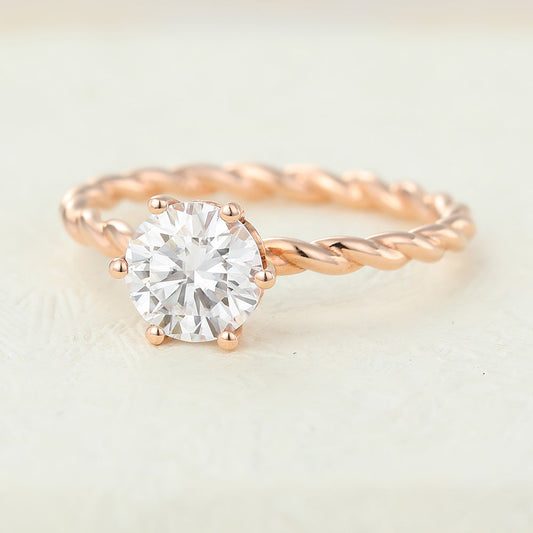 0.88 CT Round Solitaire & Twisted Shank Moissanite Engagement Ring