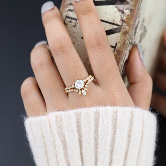 1 CT Round Pave Moissanite Bridal Set