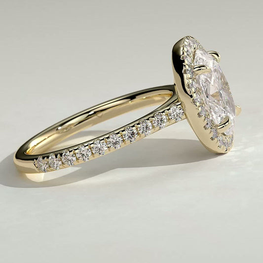 2 CT Oval Halo & Pave Moissanite Engagement Ring