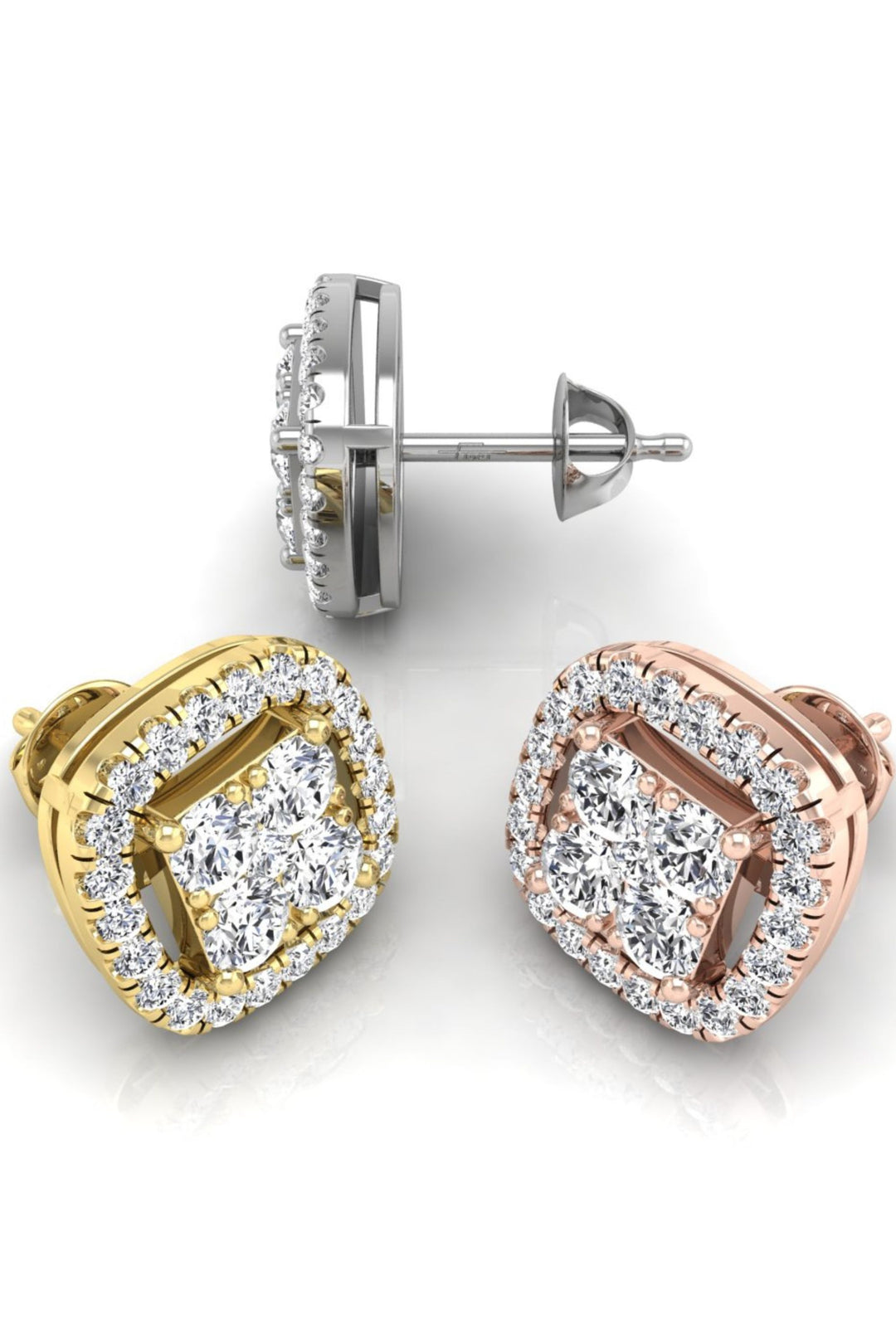 1.10 TCW Princess Cut Halo Stud Moissanite Earrings