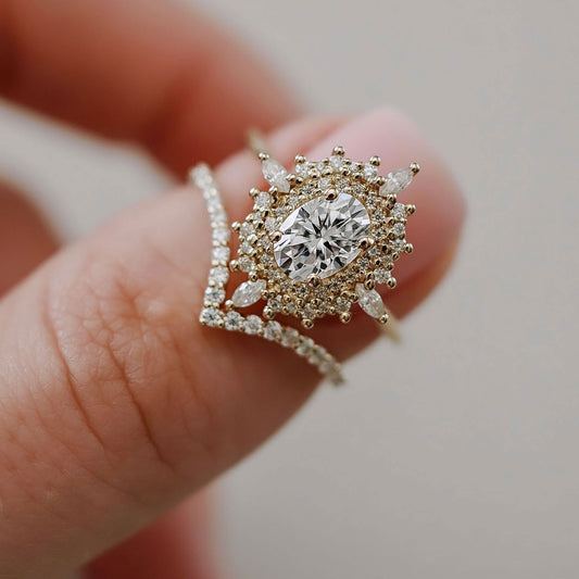 0.75 CT Oval Cluster Moissanite Engagement Ring