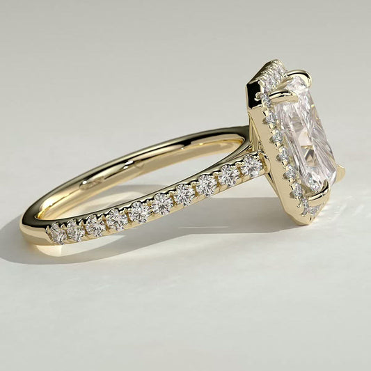 2 CT Radiant Halo & Pave Moissanite Engagement Ring
