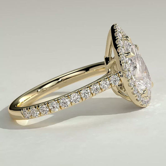 2 CT Pear Halo & Pave Moissanite Engagement Ring
