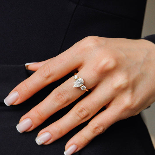 1.93 CT Pear Three Stone Moissanite Engagement Ring