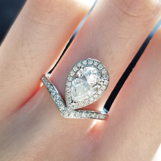 1.5 CT Pear Halo & Pave Moissanite Engagement Ring