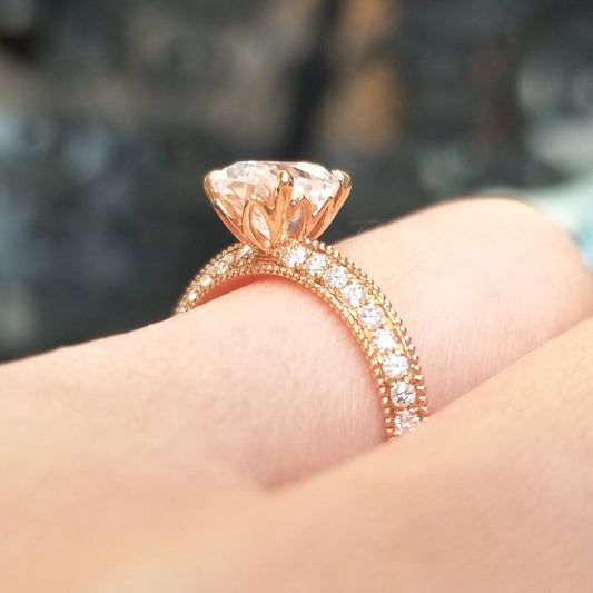 1.5 CT Oval Pave Moissanite Engagement Ring