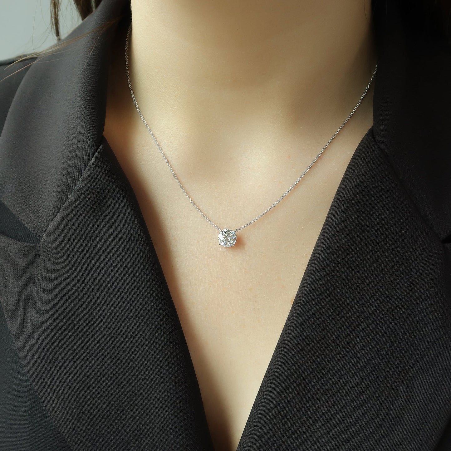 2 CT Round Shaped Moissanite Necklace In Solitaire Design