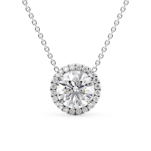 2 CT Round Shaped Moissanite Necklace In Halo Design
