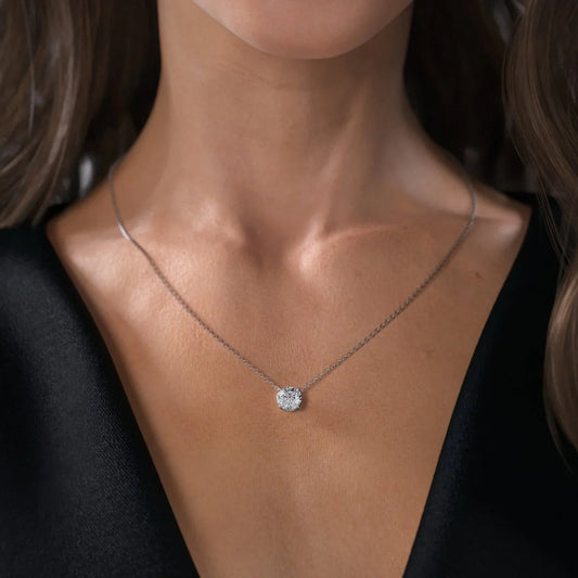 2 CT Round Shaped Moissanite Necklace In Hidden Halo Design