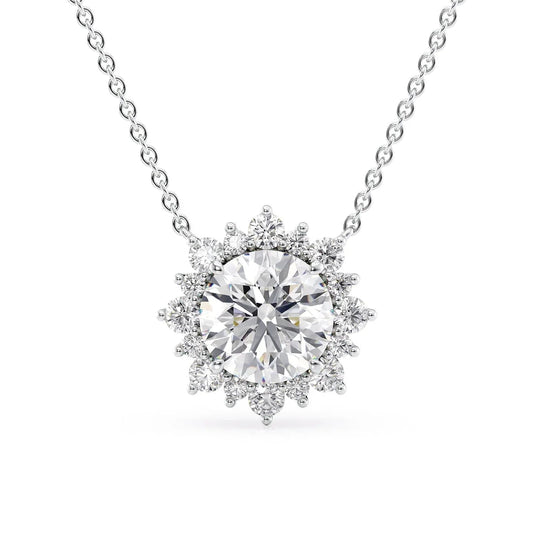 2 CT Round Shaped Moissanite Necklace In Cluster Design