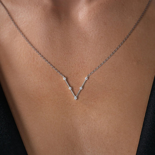 0.15 CT Round Shaped Moissanite Necklace In Chevron Design