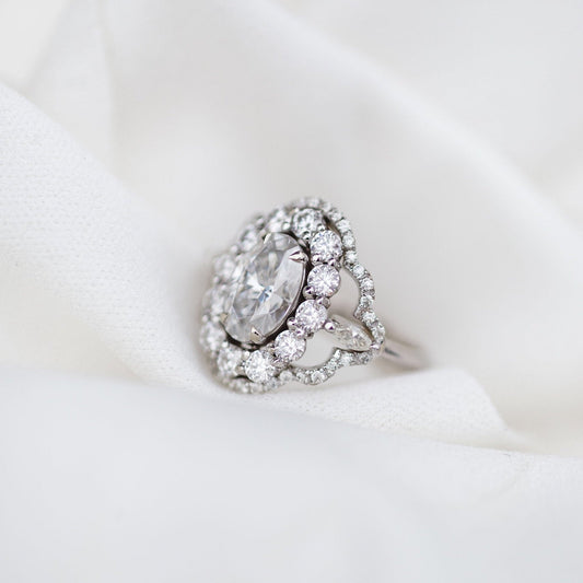 1.85 CT Oval Cluster Moissanite Engagement Ring