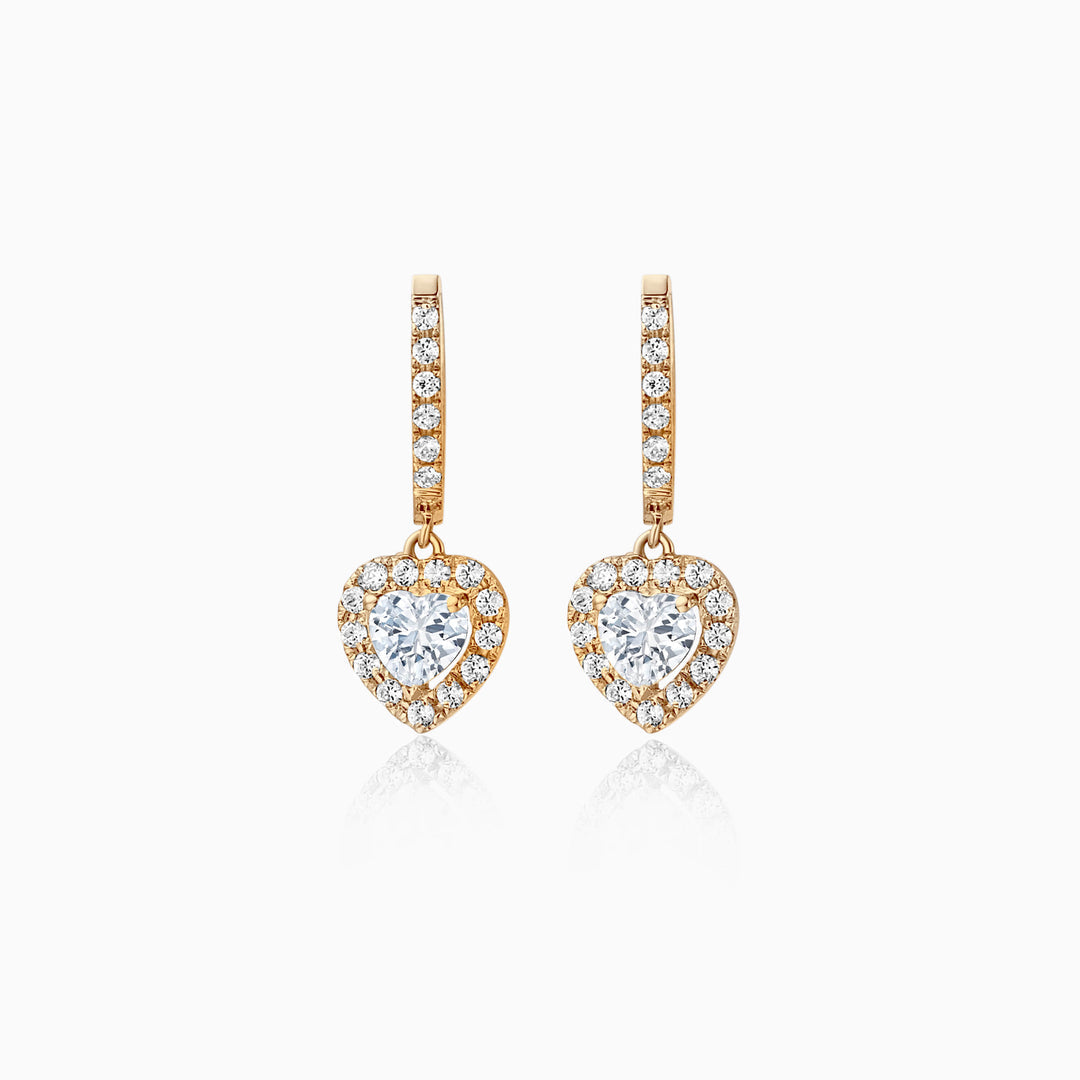 0.8 TCW Heart Cut Halo Hoop Moissanite Earrings