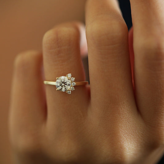 1 CT Round Cluster Moissanite Engagement Ring