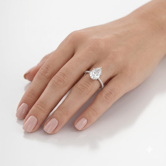 1.5 CT Pear Pave Moissanite Engagement Ring