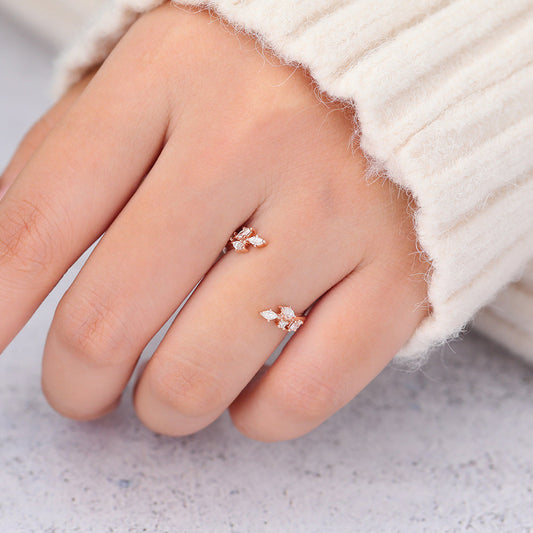 0.26 TCW Marquise & Round Twig Style Moissanite Wedding Band