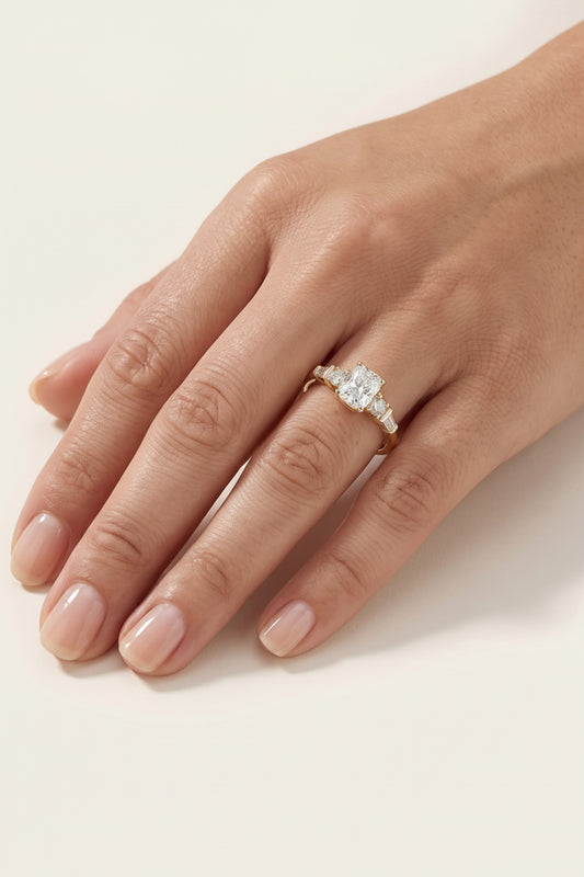 0.5 CT Elongated Cushion Five Stone Moissanite Engagement Ring