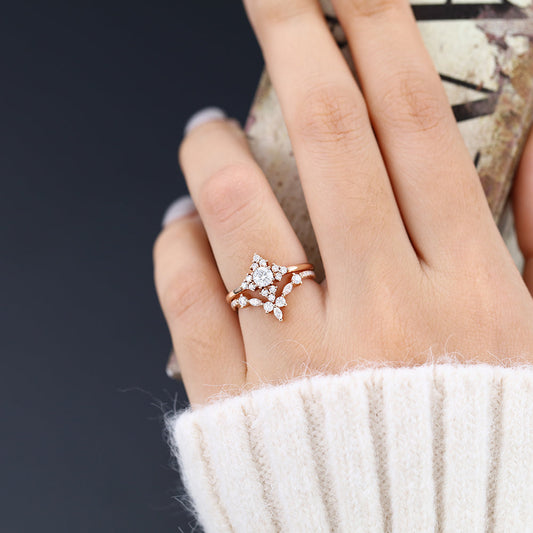 0.22 CT Round Cluster Moissanite Bridal Set