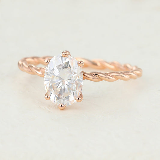 1.33 CT Oval Solitaire Twisted Shank Moissanite Engagement Ring
