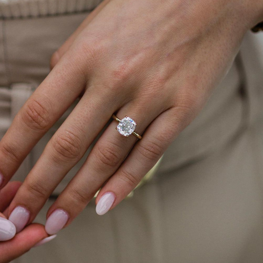 2.8 CT Cushion Hidden Halo Moissanite Engagement Ring