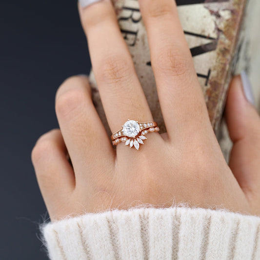 1 CT Round Vintage Pave Moissanite Bridal Set