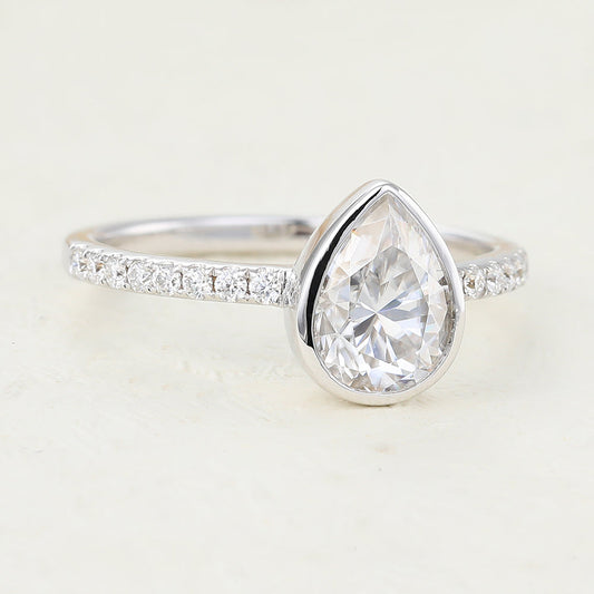 1 CT Pear Pave & Bezel Moissanite Engagement Ring