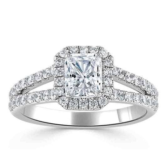 0.75 CT Radiant Cut Halo Split Shank Style Moissanite Engagement Ring 2