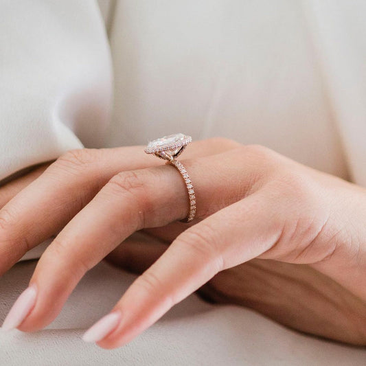 4 CT Oval Halo & Pave Moissanite Engagement Ring