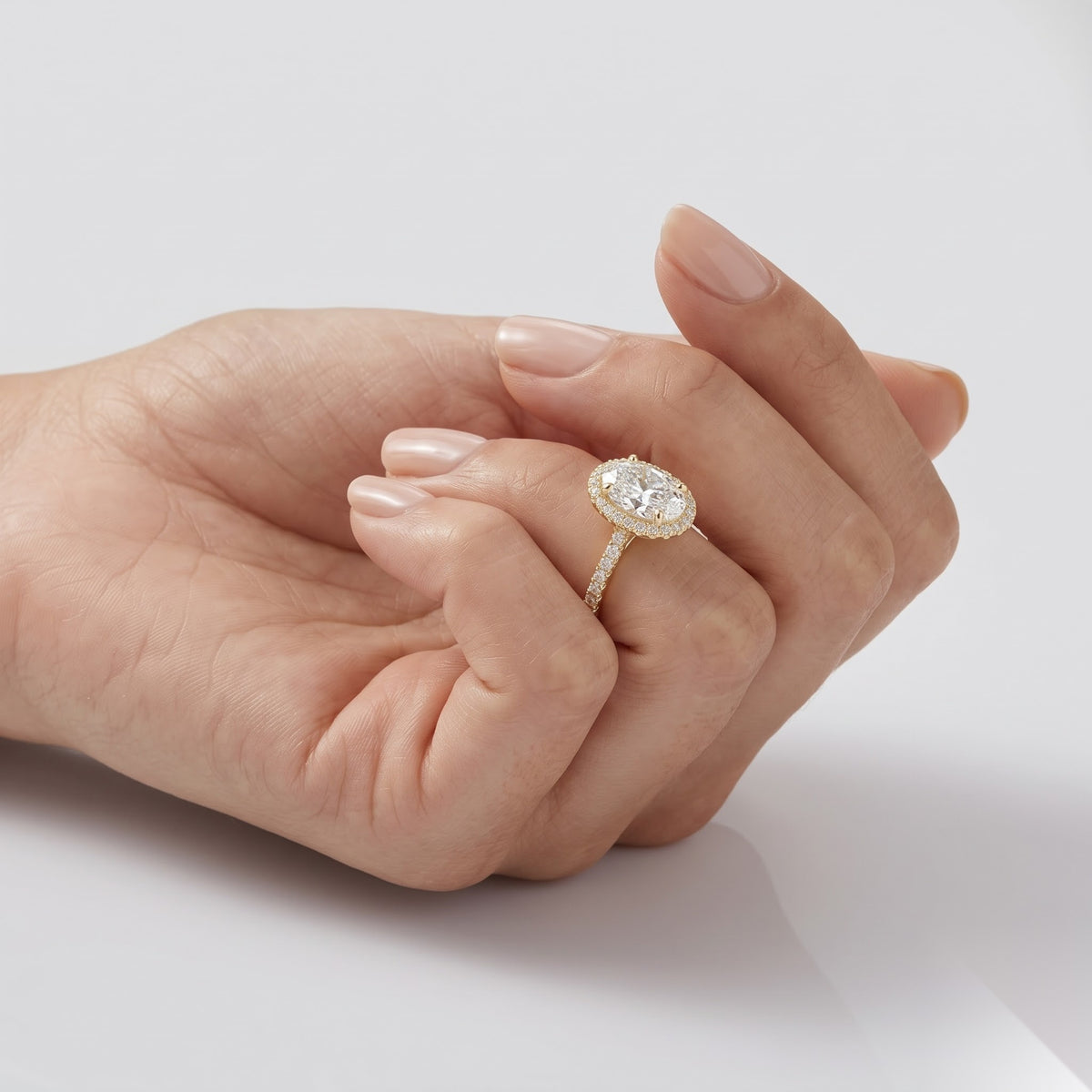 0.5 CT Oval Halo & Pave Moissanite Engagement Ring