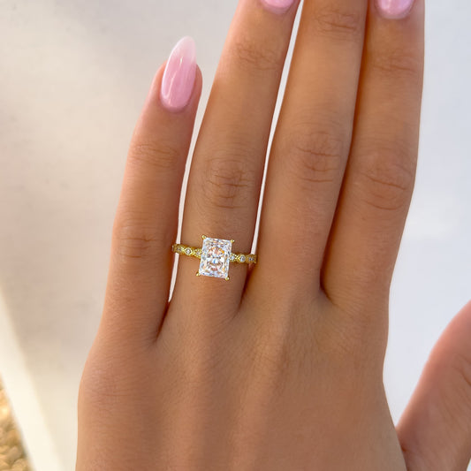 1.5 CT Radiant Pave Moissanite Engagement Ring