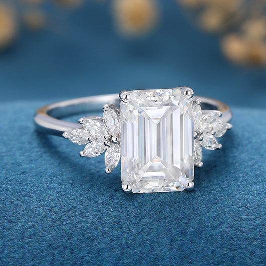 2 CT Emerald Cluster Moissanite Engagement Ring