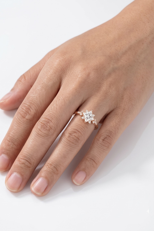 1 CT Princess Cluster Moissanite Engagement Ring