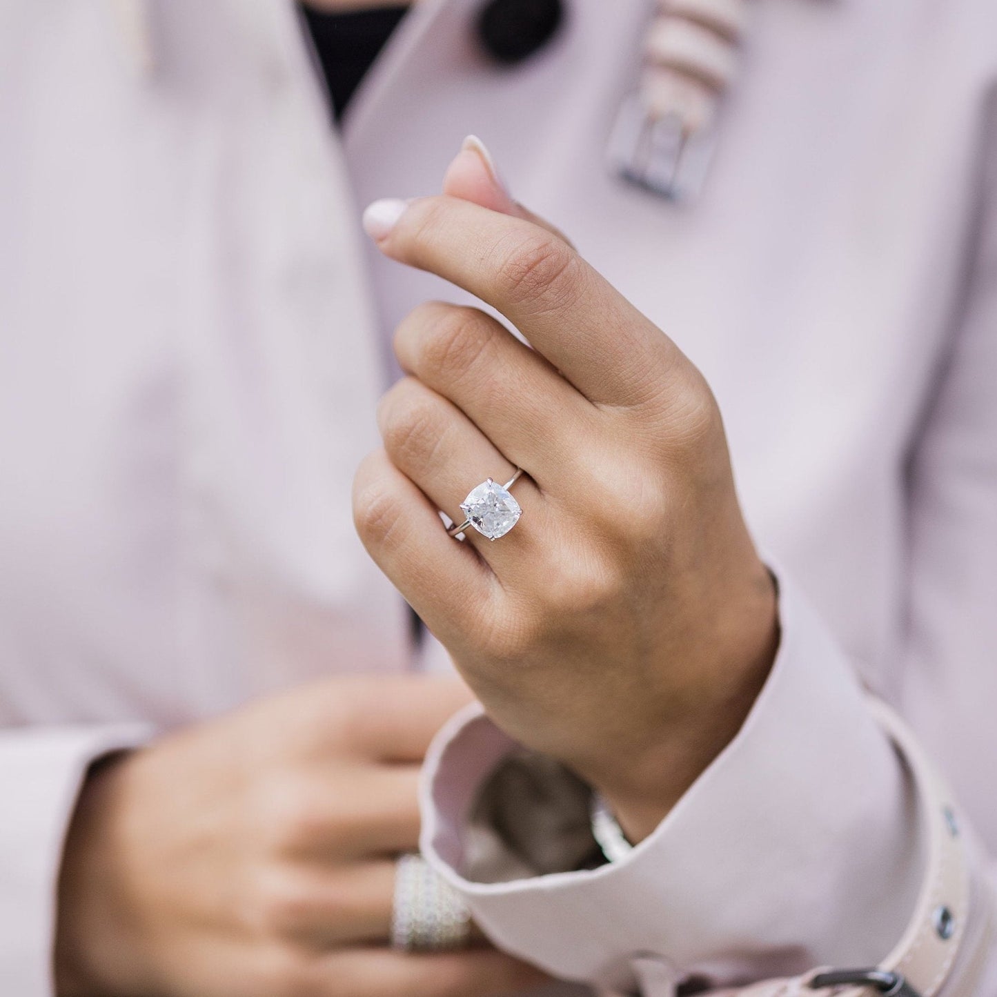 4.5 CT Cushion Solitaire Moissanite Engagement Ring